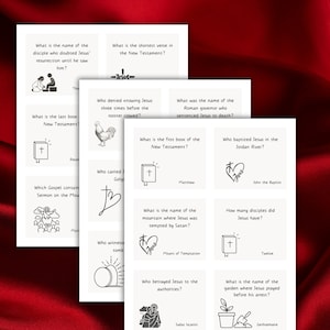 Carte stampabili trivia della Bibbia, gioco di curiosità della Bibbia del Nuovo Testamento, Giochi della Bibbia della Chiesa, Giochi cristiani