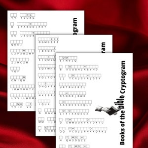 May include: A black and white printable crossword puzzle with the title "Books of the bible cryptogram". The puzzle features a grid with letters and blank spaces to fill in. The puzzle is designed to test knowledge of the books of the Bible.