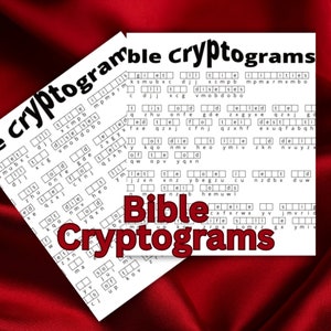 May include: A white sheet of paper with the words "Bible Cryptograms" printed in red. The paper is folded in half and the top half is visible. The paper is on a red satin fabric.