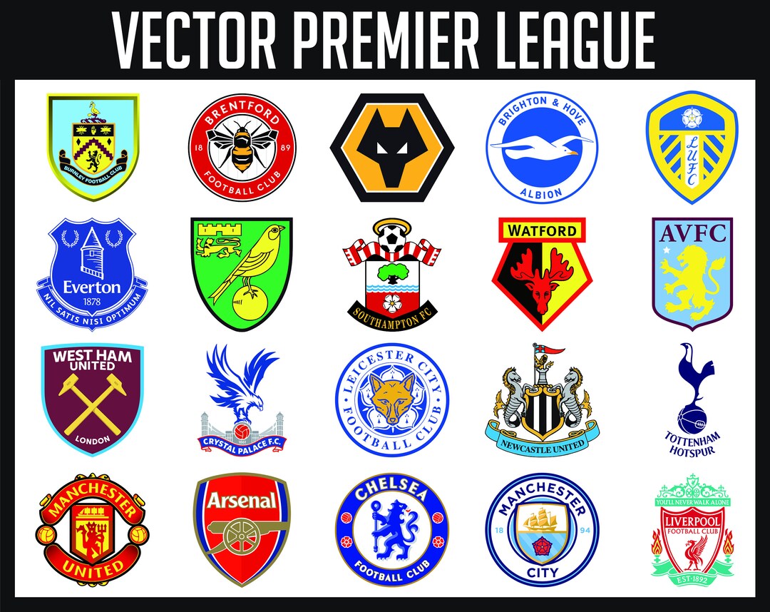 Premier League Football Team Logos in Vector Format - Etsy