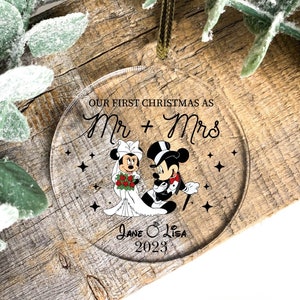 Mr and Mrs Christmas Ornament,Mickey Minnie Christmas Ornament, Disney Couple Wedding Gift,Mickey Couple Custom Ornament,Newly Married Gifts