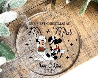 Mr and Mrs Christmas Ornament,Mickey Minnie Christmas Ornament, Disney Couple Wedding Gift,Mickey Couple Custom Ornament,Newly Married Gifts