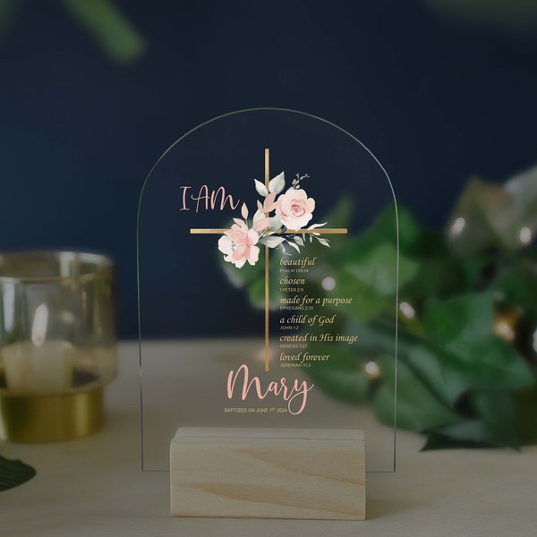 Cross and Flower Design,What God Says About You,Custom Name Acrylic Plaque,Religious Gifts For Christian People,Custom Shaped Acrylic Plaque