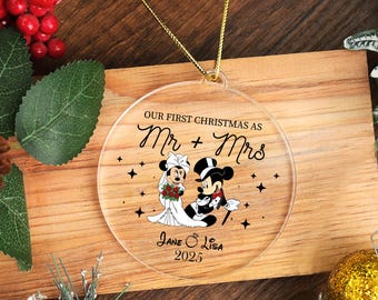 Mickey and Minnie Mouse Wedding Christmas Ornament, Disney Newlywed Gift, 2026 Disney Couple Decor