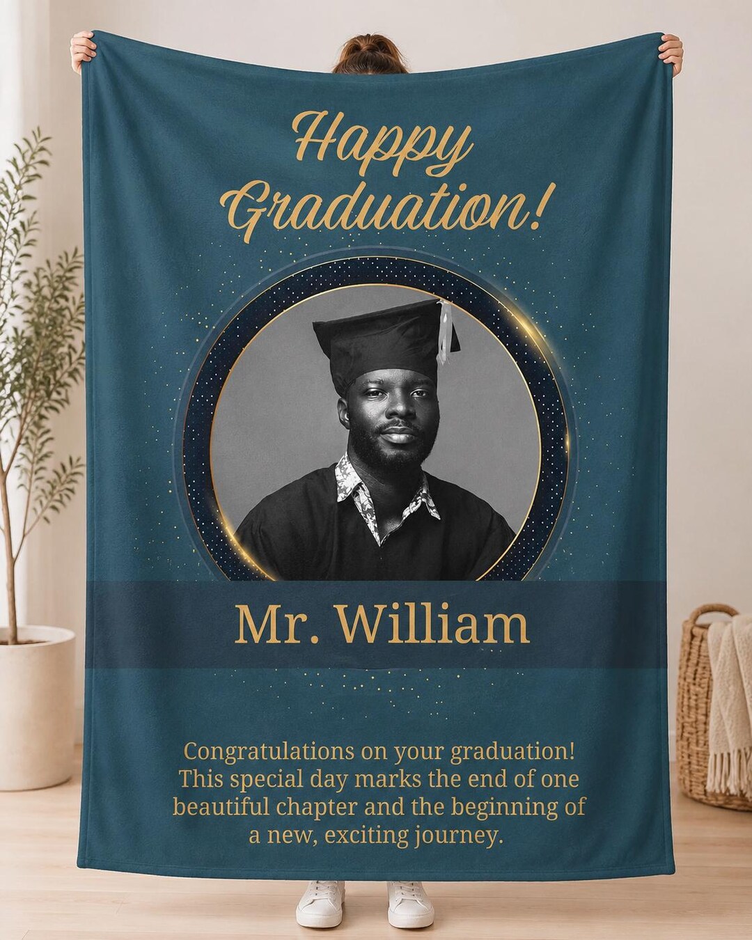 Personalized Photo Graduation Blanket, Custom Name and Text, Elegant ...