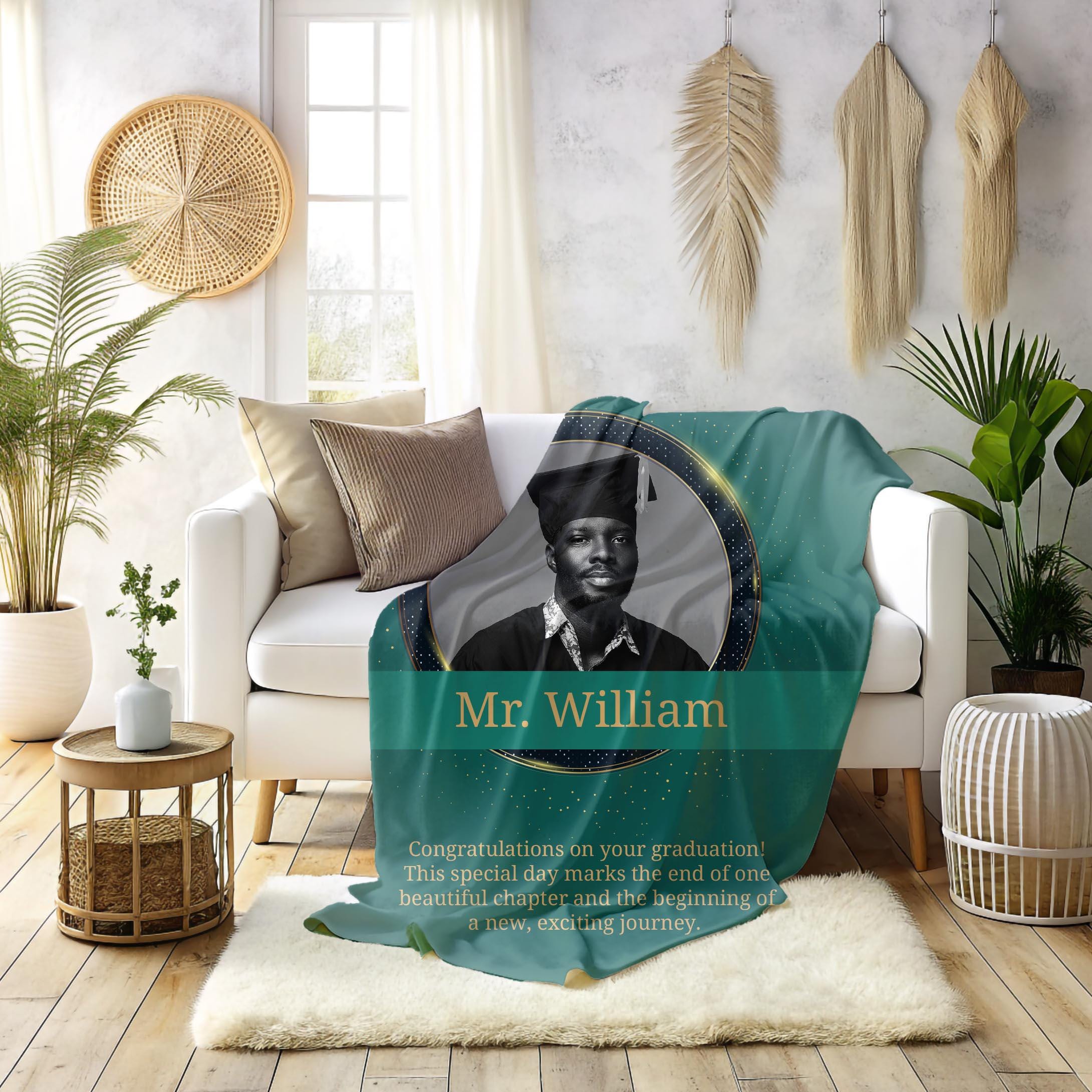 Personalized Photo Graduation Blanket, Custom Name and Text, Elegant ...