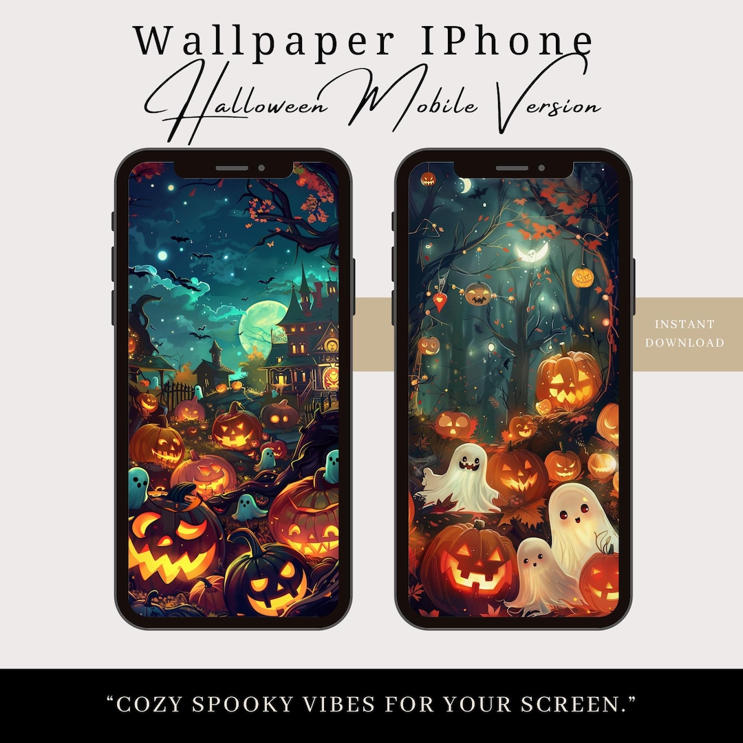 Halloween Pumpkin Glow iPhone Wallpaper Set: Cozy Spooky Digital Art ...
