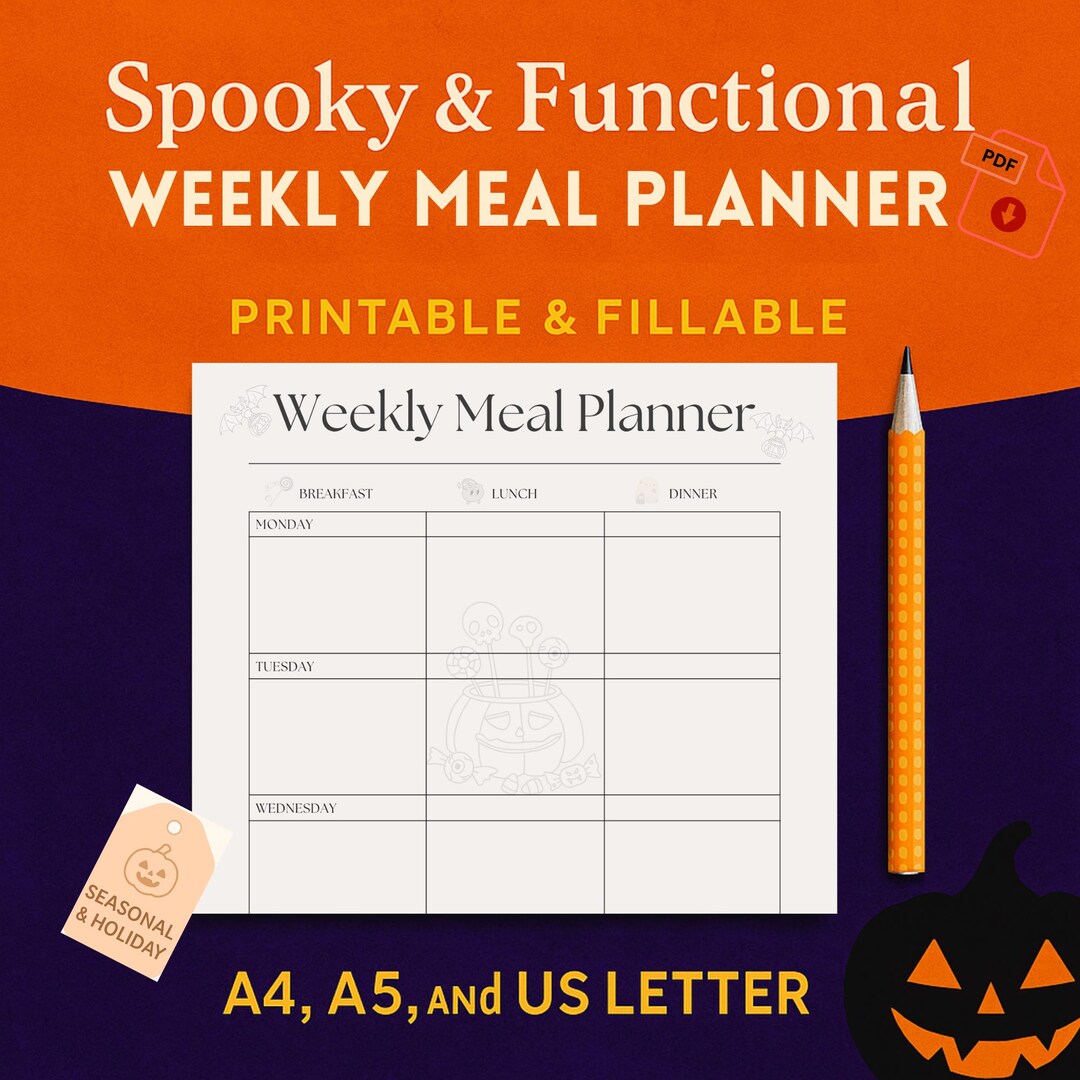 Printable Halloween Weekly Meal Planner | Cute Pastel Meal Planning ...