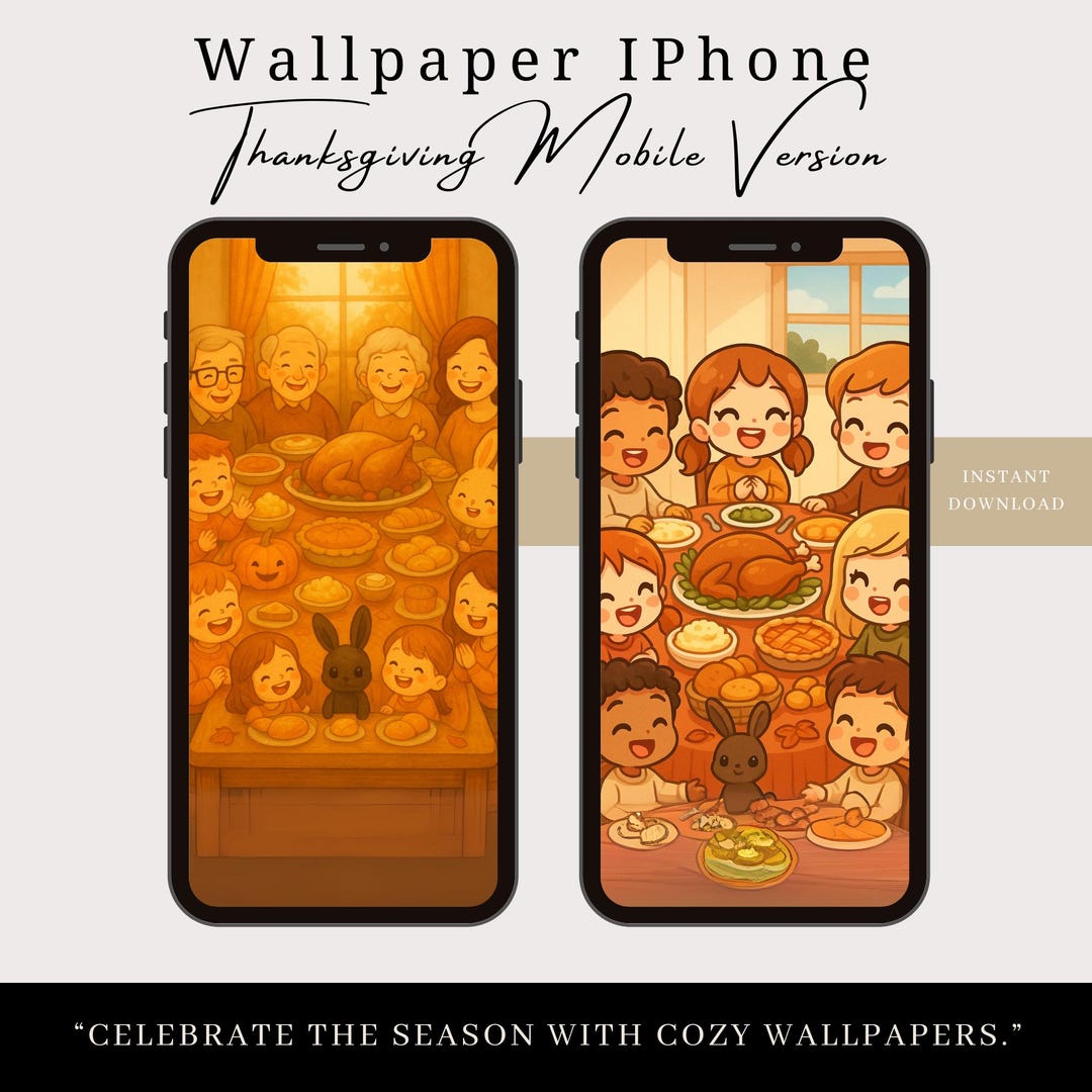 Thanksgiving iPhone Wallpaper Set | Cozy Autumn Feast Digital Art
