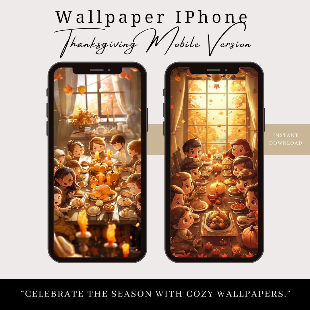Thanksgiving iPhone Wallpaper Set | Cozy Autumn Feast Digital Art