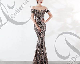 One-Shoulder Sequin Mermaid Gown | Beaded Formal Evening Dress (S–2XL)