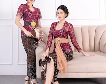 Kebaya dress for wedding or formal event | Full set | Kebaya Indonesia | Swarovski Outline Aleena & Tinkerbell Maroon