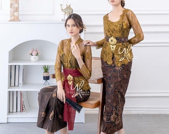 Kebaya dress for wedding or formal event | Full set | Kebaya Indonesia | Golden olive