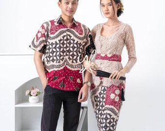 Kebaya dress and batik men's shirt for wedding or formal event | Couple  set | Kebaya Indonesia | Sarimbit batik 02 | 93DeCollection