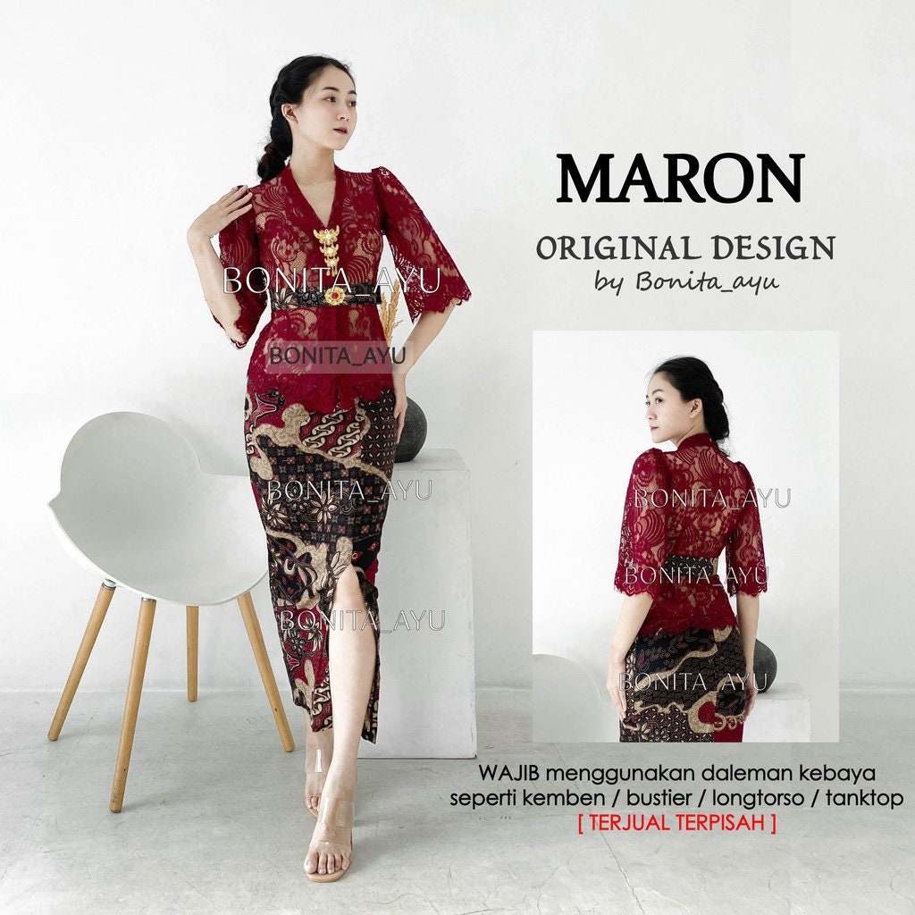Kebaya dress for wedding or formal event | Full set | Kebaya Indonesia | Bloomy sleeve