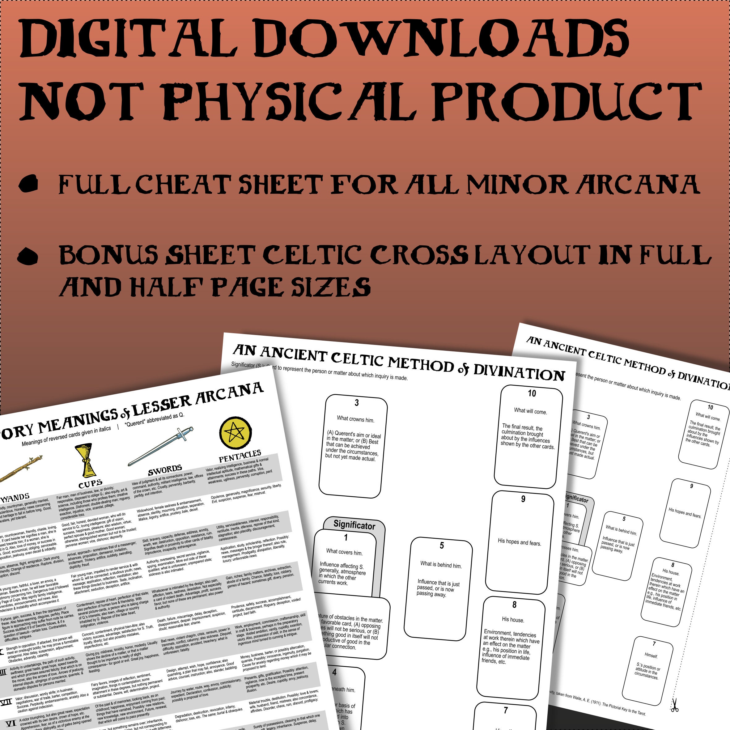 One-page Tarot Cheat Sheet Original Rider-waite Meanings Single Page Reference Guide Minor ...