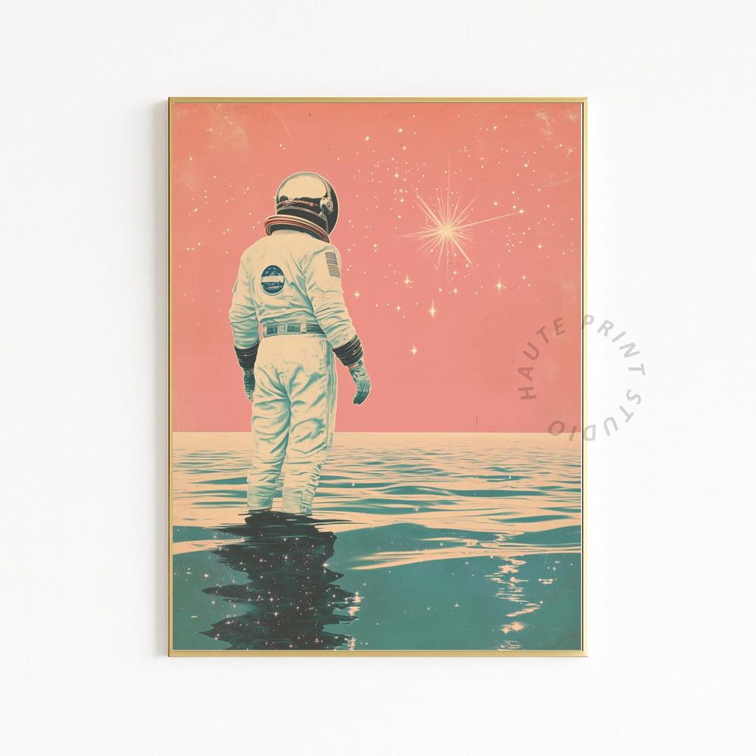 Retro Astronaut Ocean Digital Print - Vintage Space Poster Art 1498 - Etsy