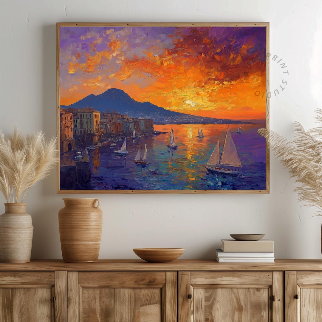ナポリの夕日 - ゴッホ風プリントウォールアート、印象派風海景画