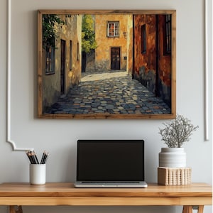 Rustic Cobblestone Alley in Old European Town - Vintage Street Scene, Printable Wall Art, Charming Village Decor, Digital Download 454