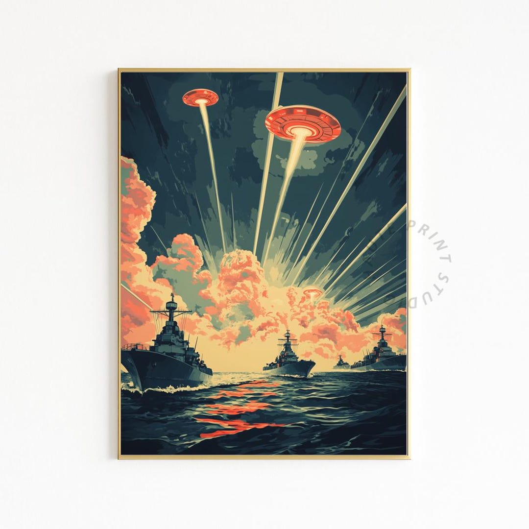 UFO Battleship Digital Print - Retro Sci-fi Invasion Poster Art 1496 - Etsy