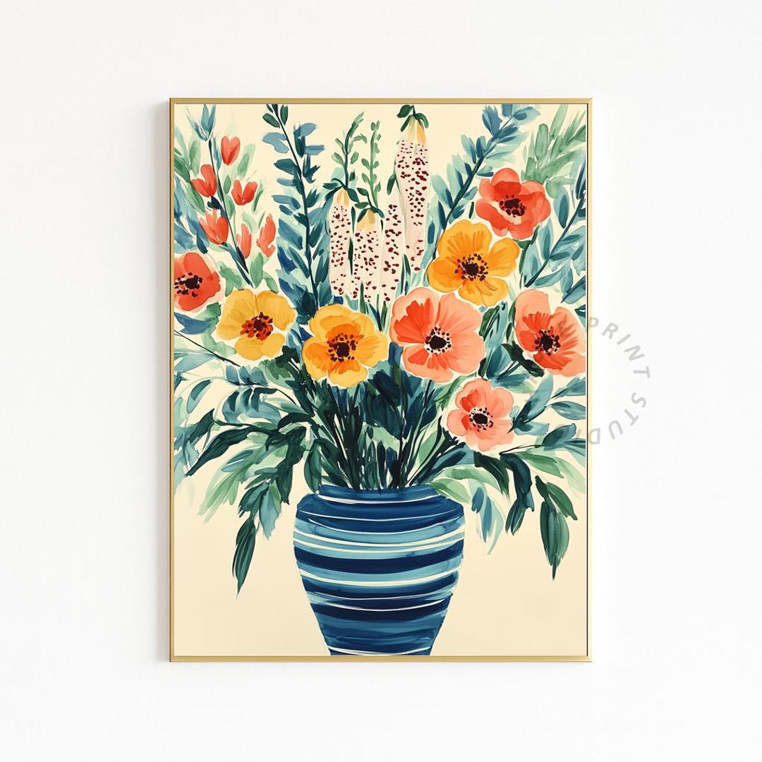 Watercolor Flower Bouquet Digital Print - Coastal Cottage Wall Art 1465 ...