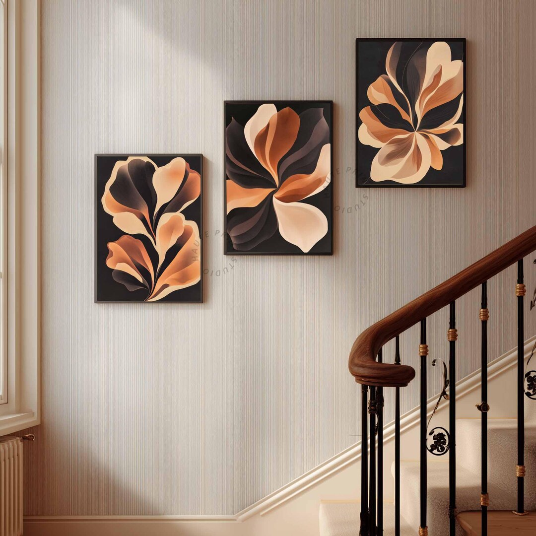 Abstract Botanical Print Set of 3 - Modern Organic Wall Art Triptych ...