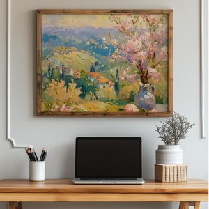 Rustic Cottagecore Hillside Painting - Printable Gentle Landscape Wall Art, Moody Pastel Decor, Earthy Oil Style Artwork for Home 4