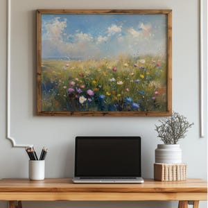 Sonnendurchflutete Wildblumenwiese - Rustikale Sommerlandschaft, Cottagecore Dekor, Digital Art Print, Gelassene Natur Malerei 194