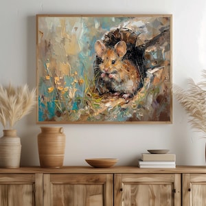 Gemütlicher Tierdruck zum Ausdrucken - Vintage Maus in Hohlbild, rustikale Wandkunst, Cottagecore-Dekor, süße Wildtierszene für Zuhause 31
