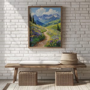 Vintage Alpine Landscape Printable - Inspired Oil Painting, Rustic Mountain Scene, Cottagecore Wall Decor, Digital Art Print 10
