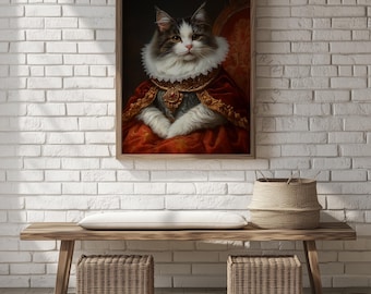 Regal Cat Portrait Art Print – Vintage Royal Pet (Digital Download) 518