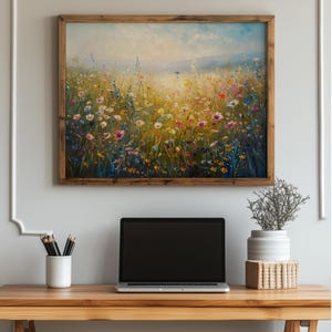 Sun-Drenched Wildflower Meadow Print - Rustic Summer Art, Earthy Nature Decor, Cottagecore Floral Landscape, Printable Wall Art 196