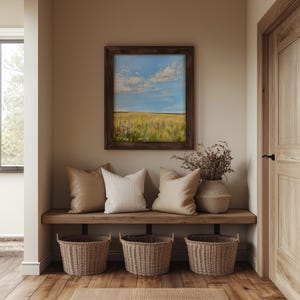 Vintage Field Landscape Painting - Rustic Wall Art, Expansive Wildflower Meadow Scene, Earthy Cottagecore Decor, Printable Art 224