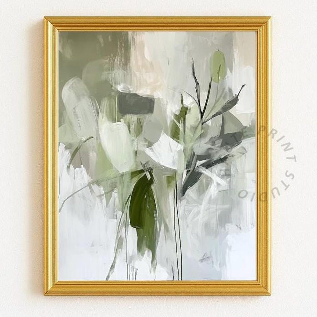 Abstract Botanical Wall Art - Printable Layered Green Brushstrokes ...