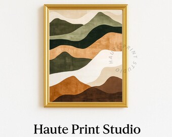 Erdige abstrakte Bergschichten - Rustikale Kunst, Druckbare Landschaft, Minimalistisches Dekor, Erdtöne, Gemütlicher moderner ästhetischer Druck 950