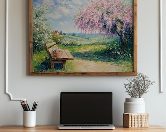 Vibrant Spring Meadow Oil Painting - Printable Wall Art, Rustic Spring Decor, Blooming Garden Scene, Country Cottagecore Landscape 54