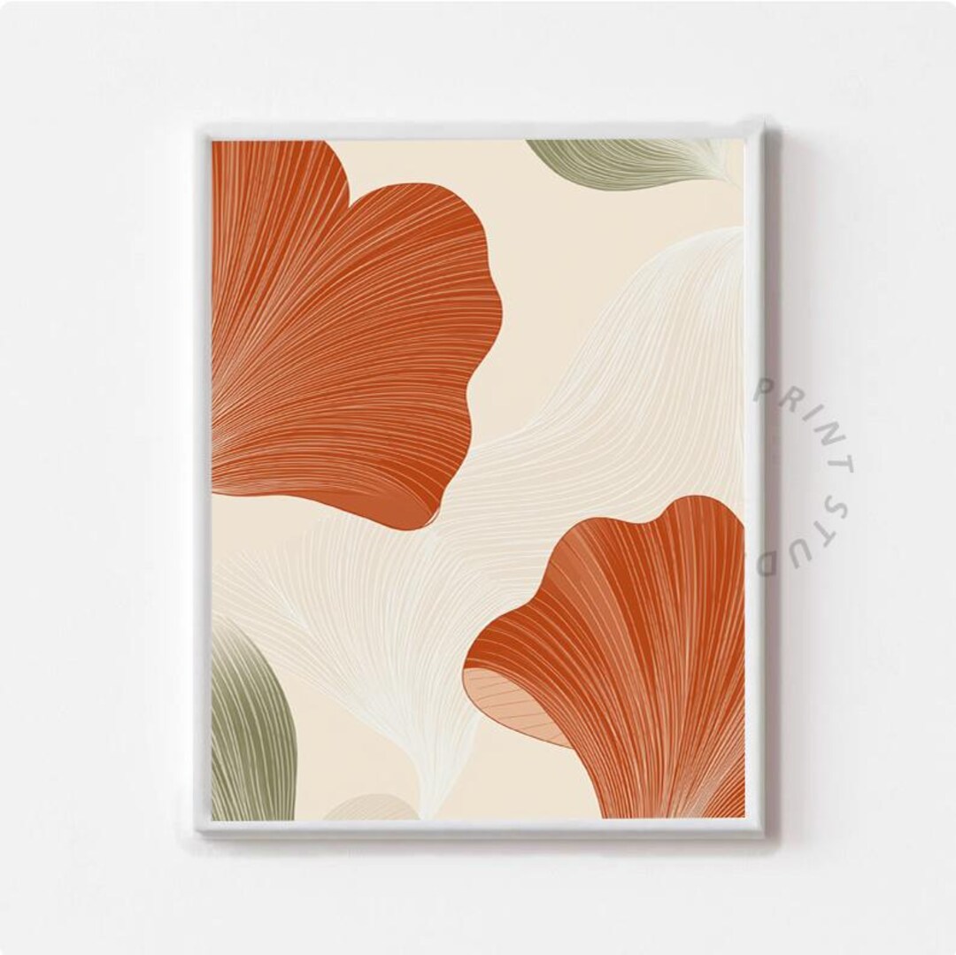 Modern Boho Botanical Printable, Neutral Abstract Leaf Line Art ...