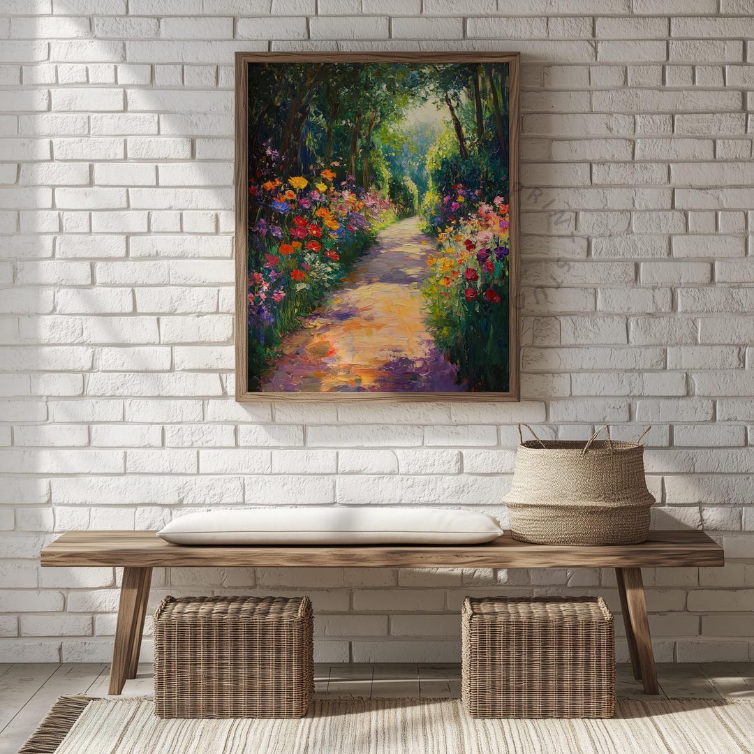 Cottagecore Garden Pathway Print: Lush Floral Landscape (digital ...