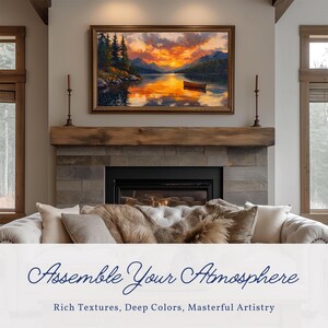 Rustic Sunset Mountain Lake Frame TV Art, Summer Evening Reflections TV Art, Golden Landscape Decor, Digital Wall Art Download 338