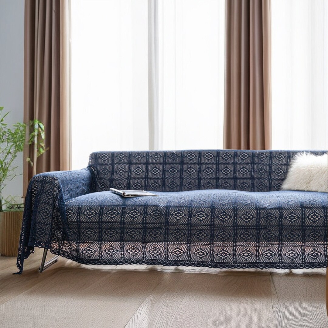 Navy Blue Sofa Coverone Piece Sofa Cover Cushion Etsy