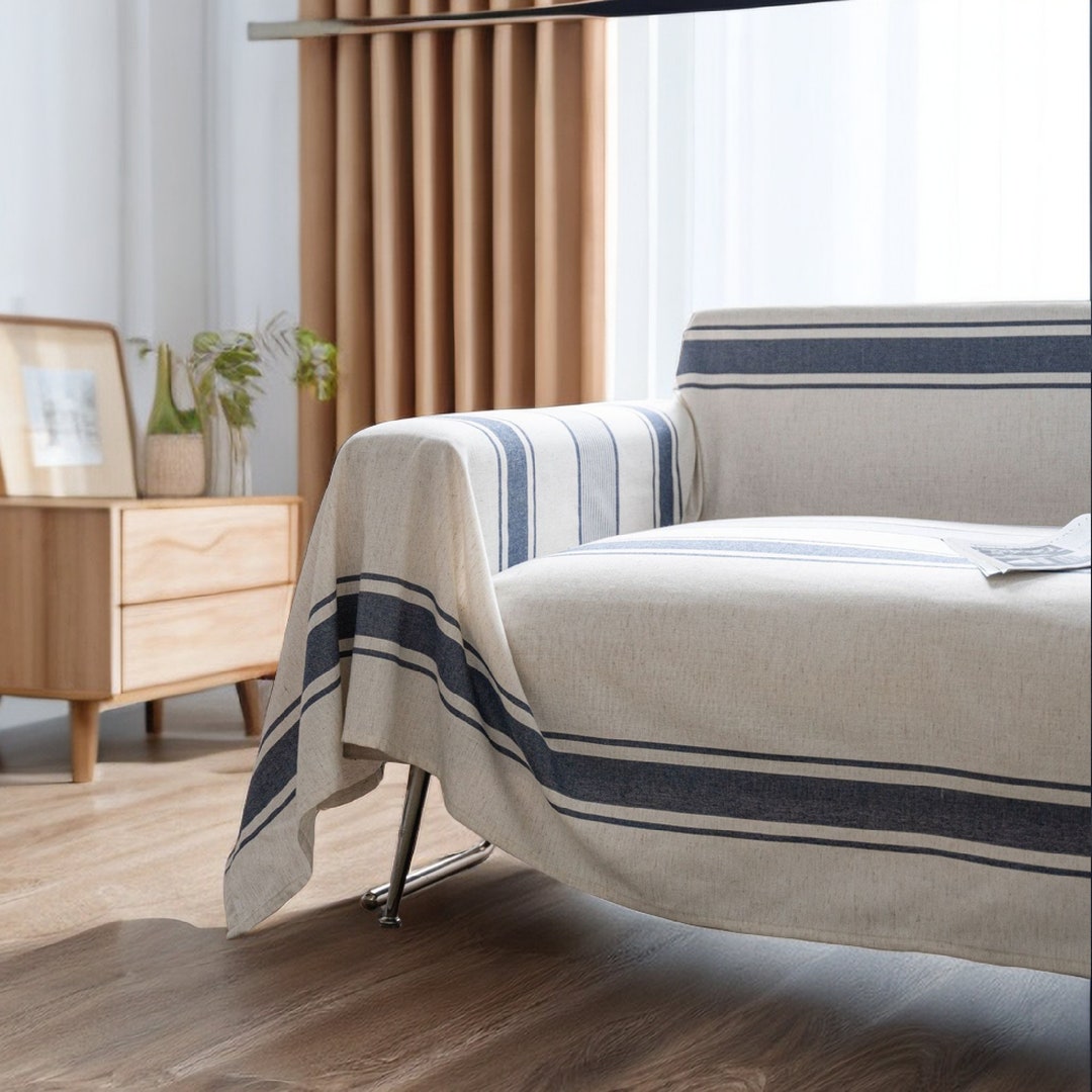 Navy Blue Stripe Sofa Coverskinfriendly and Comfortable Etsy