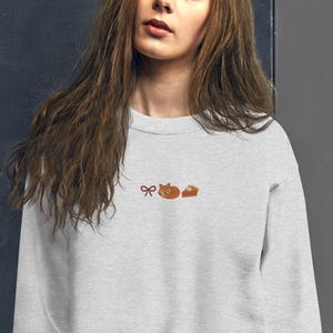 Autumn Thanksgiving Embroidery Sweater, Cute Fox, Bow & Pie Embroidery, Fall Cozy Style, Cozy Autumn sweatshirt