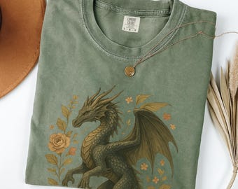 Dragon Fantasy Cottagecore T-Shirt, Vintage Boho Nature Lover Gift, Alternative Apparel Tee, Gift for Fantasy lovers, nature lover, for her