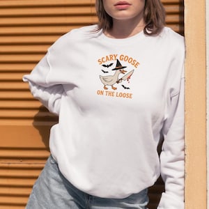 halloween embroidered shirt, Scary Goose Unisex Sweatshirt, silly goose embroidered sweater, Halloween Gift, Cozy Fall Apparel