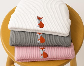 3D Embroidered Cute Fox Beanie, animal Lover Gift, Fox Hat, Cottagecore Beanie, Animal Embroidery Winter Hat, Unisex Knit Beanie