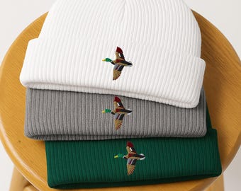 Broderad ankmössa, present till djurälskare, ankmössa, utomhusmössa, vintermössa med djurbroderi, stickad unisexmössa