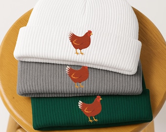 Gorro de pollo bordado, regalo para amantes de los animales, gorro de pollo, regalo para avicultores, gorro de pollo, gorro de invierno, gorro de punto unisex.