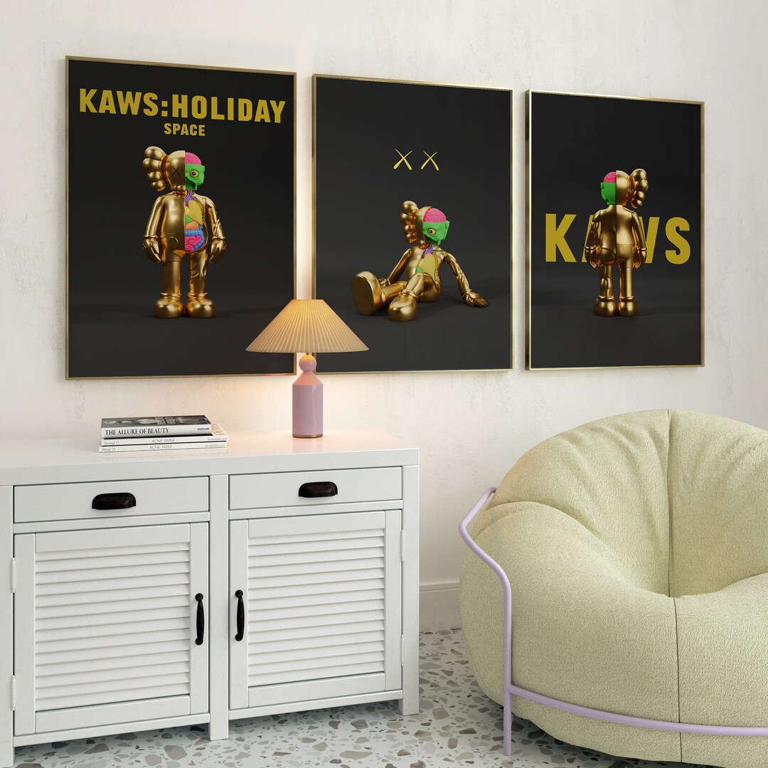 Gold Organ Kaws Poster Set of 3 Kaws Figure Poster Kaws Wall Etsy