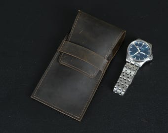 Full Grain Leather Watch Sleeve, Personalized Watch Pouch, Custom Leather Watch Case, Handmade Watch Holder, Luxury Watch Organizer Gift
