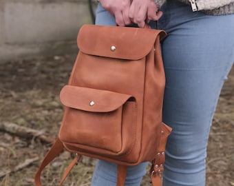 Personalized Mini Leather Backpack, Handmade Vintage Style Rucksack